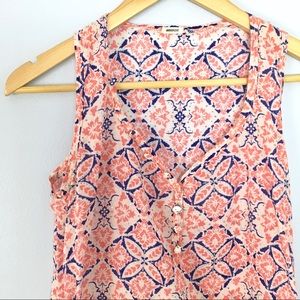Monrow Coral Summer Print Tank Top, Tiered Hem
